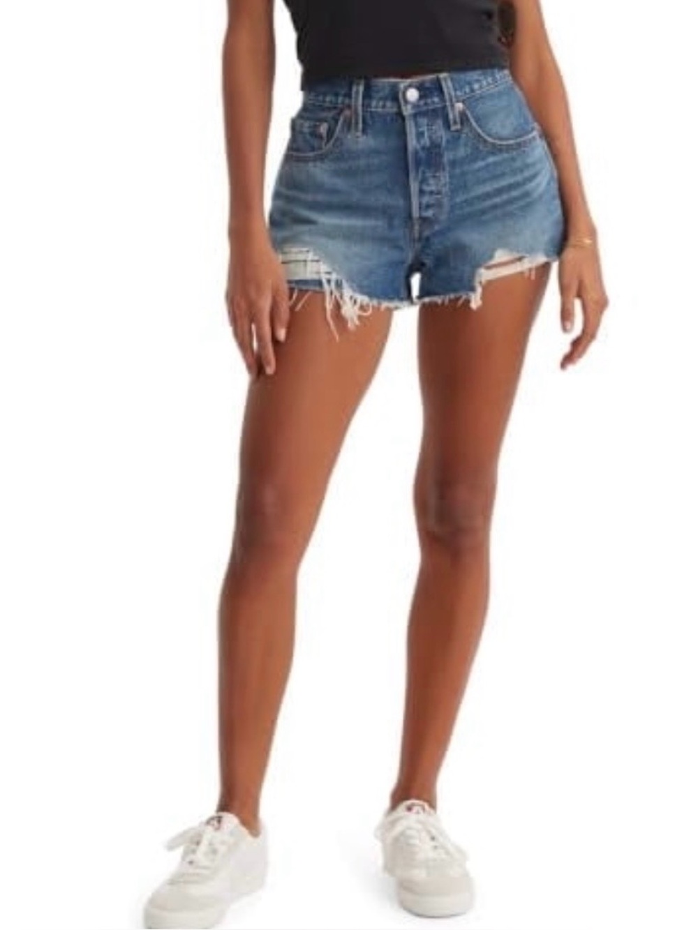 Levis 501 Button Fly Jean Cutoffs Shorts Blue Denim Womens Size 28 Medium Wash